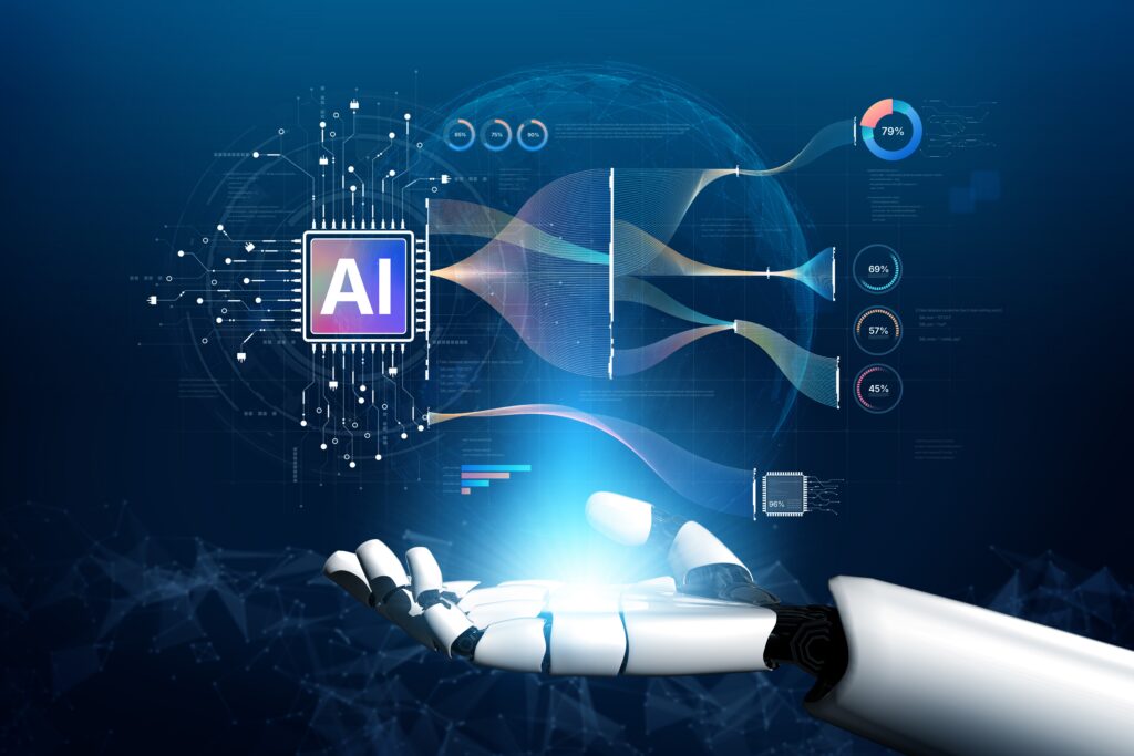 AI-powered digital freight platform illustration showing artificial intelligence technology and automation in logistics